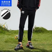 马克华菲潮牌卫裤男2021春季新款撞色黑白条纹运动束脚针织长裤