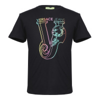 VERSACE JEANS 男士黑色M棉质短袖T恤衫B3GTB74C 36590 899