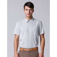 GOLF/高尔夫2019夏季新款短袖格子条纹立领衬衫男士休闲纯棉男衬衣