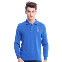 GOLF/高尔夫男装纯色绣标弹力棉长袖T恤男翻领男士休闲上衣