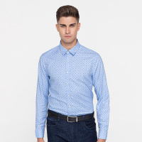 GOLF/高尔夫2019年秋季新款长袖衬衫男休闲修身衬衣男装立领