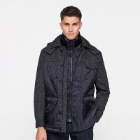 GOLF/高尔夫冬季新款保暖加棉防风常规款螺纹立领经典时尚连帽外套男士棉衣