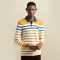 GOLF/高尔夫2019秋季新款男装条纹绣标翻领长袖T恤男士POLO衫