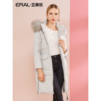 艾莱依O2O羽绒服女中长款加厚2018冬季新款大毛领大衣