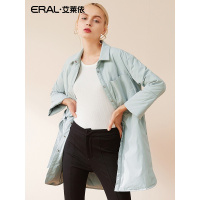 艾莱依O2O2018冬季新款韩版衬衫式修身羽绒服女中长款