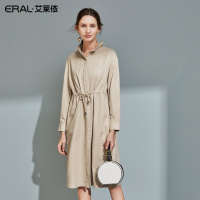 艾莱依2019秋季新款时尚设计感长款宽松衬衫式连衣裙女