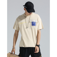 鳄鱼恤(CROCODILE) 2019新款五分字母短袖t恤男男士上衣纯棉宽松圆领体恤印花T恤打底衫潮流夏装