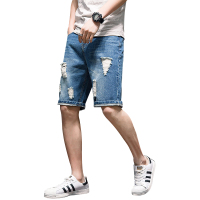 鳄鱼恤(CROCODILE) 2019新款潮流男士牛仔裤男破洞休闲牛仔裤中腰宽松休闲青年五分裤短裤