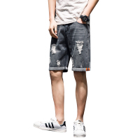 鳄鱼恤(CROCODILE) 2019新款潮流男士破洞牛仔裤男休闲牛仔裤中腰宽松休闲青年五分裤短裤