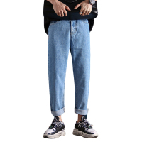 鳄鱼恤(CROCODILE) 2019夏季男装纯色男士牛仔裤新品时尚韩版潮流青年纯色弹力青少年宽松纯棉直筒哈伦九分裤