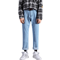 鳄鱼恤(CROCODILE) 2019夏季纯色男装男士牛仔裤新品时尚韩版潮流青年弹力青少年宽松纯棉直筒哈伦九分裤