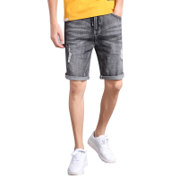 鳄鱼恤(CROCODILE) 2019新款潮流男士牛仔裤男破洞休闲牛仔裤中腰宽松休闲青年五分裤时尚短裤夏装