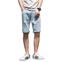 鳄鱼恤(CROCODILE) 2019夏季新款男装纯色男士牛仔裤新品时尚韩版潮流青年纯色弹力青少年宽松纯棉直筒五分裤