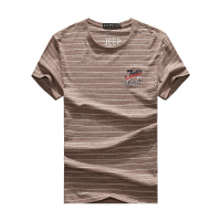 JEEP/吉普夏季T恤男条纹修身时尚体恤男士潮流圆领短袖半袖上衣