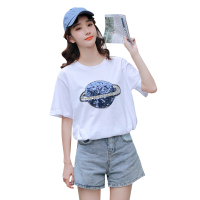 如熙 超火网红t恤女短袖ins早春港风亮片宽松中长款上衣潮