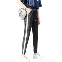 如熙 运动裤女侧边白条瑜伽裤高腰弹力裤简约学院风休闲裤韩版九分裤女