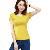 如熙 夏装女装半袖体恤纯色V领短袖黑色t恤短上衣修身T恤女