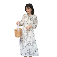 如熙 新款气质连衣裙印花雪纺吊带仙女裙灯笼袖裙子
