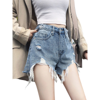 如熙 不规则毛边牛仔短裤女夏季新款破洞显瘦百搭热裤韩版潮