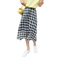 如熙 夏季新款很仙的ins百褶裙子格子半身裙女网纱中长裙