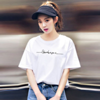 如熙 2019夏季女装短T恤上衣新款圆领短袖印花韩版宽松个性百搭