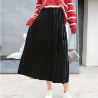 金丝绒半身裙外搭高腰显瘦百搭休闲百褶裙简约通勤半截裙