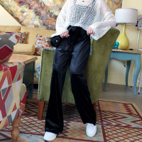 如熙坠感丝绒阔腿裤女高腰显瘦秋洋气黑色金丝绒长裤直筒垂感休闲裤