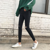 如熙显瘦破洞牛仔裤女九分裤小脚铅笔裤紧身韩版