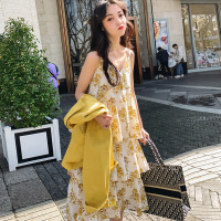 如熙chic碎花吊带蛋糕裙子度假沙滩雪纺连衣裙