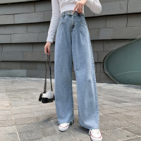 如熙破洞牛仔裤女宽松薄款泫雅裤子高腰阔腿垂感拖地长裤老爹裤