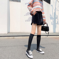 如熙阔腿裤短裤子女显瘦高腰毛呢裤休闲裤简约宽松松紧腰裤子秋冬