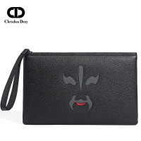 Chrisdien Deny春夏时尚脸谱手拿包头层牛皮青年男士信封包多卡位
