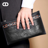 克雷斯丹尼2019新款编织手拿包商务时尚青年手挽包头层牛皮包包w