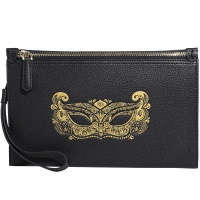 C.deny新款真皮男士个性面具印花手拿包休闲双拉链手抓包