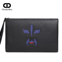 克雷斯丹尼2019新款时尚脸谱手拿包青年男士头层牛皮时尚信封包潮