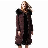波司登毛领长款女士修身羽绒服外套
