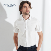 Nautica/诺帝卡男士亚麻透气修身短袖衬衫
