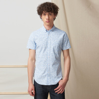 ELLE HOMME纯棉格纹男士衬衫修身简约短袖上衣舒适透气衬衣