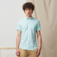 ELLE HOMME男士亚麻衬衫修身短袖上衣简约百搭舒适汗衫透气