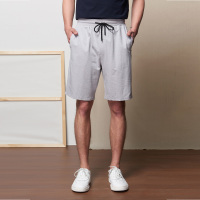 ELLE HOMME纯色棉质休闲短裤男士系带运动马裤修身松紧腰中裤