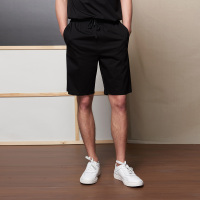 ELLE HOMM黑色棉质休闲短裤夏季系带松紧腰运动马裤五分中裤