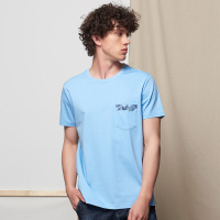 ELLE HOMME2019夏季棉质印花T恤男士圆领短袖上衣舒适透气