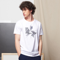 ELLE HOMME棉质纯色圆领印花T恤男士修身短袖上衣舒适透气汗衫