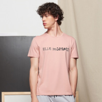 ELLE HOMME2019夏季极简纯色圆领字母T恤T恤男士修身短袖上衣舒适汗衫小清新