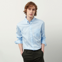ELLE HOMME男士棉质正装上衣长袖格纹衬衫休闲轻商务衬衣薄款百搭基础款