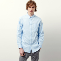 ELLE HOMME纯棉修身浅格纹长袖衬衫男士商务正装上衣休闲百搭衬衣基础款