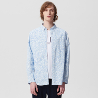 ELLE HOMME纯棉修身男士长袖衬衫休闲格子印花正装上衣百搭衬衣舒适透气