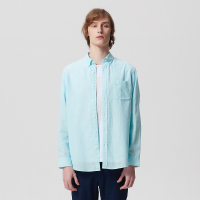 ELLE HOMME亚麻休闲长袖衬衫修身立领商务正装上衣纯色小清新衬衣舒适透气