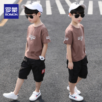 罗蒙童装男童两件套装2019新款夏装中大童运动棉T恤短裤韩版酷潮