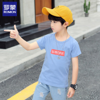 罗蒙童装男童棉T恤短袖韩版夏季薄款百搭圆领中小童印花打底衫潮